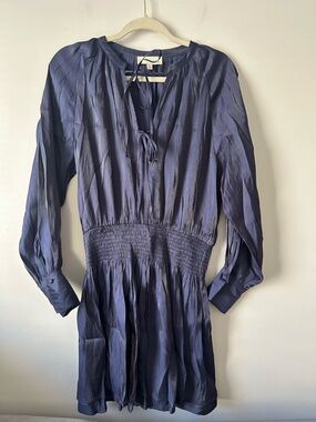 PINCH navy blue pleated mini dress balloon sleeves M